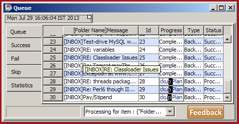 status of backup process for IMAP account