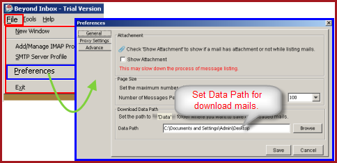 set datapath to backup IMAP account